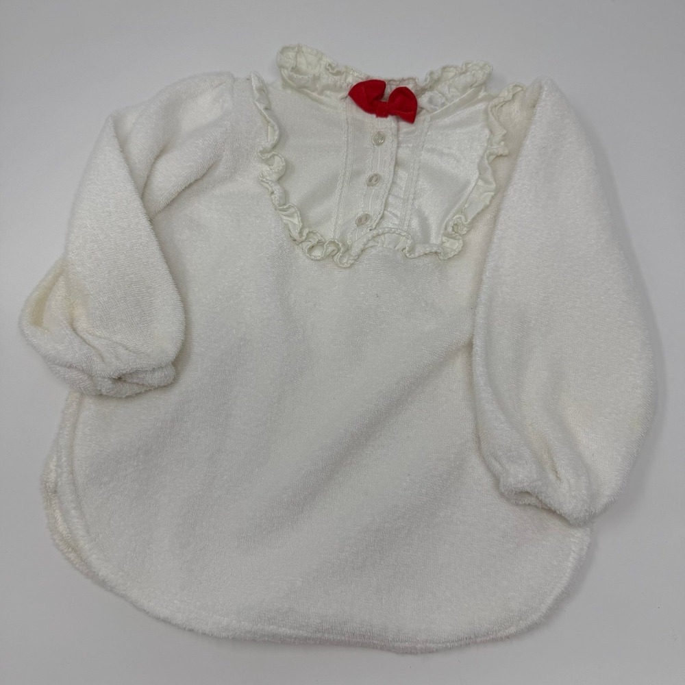 Vintage baby carters white terry cloth collar bow top size 24 months